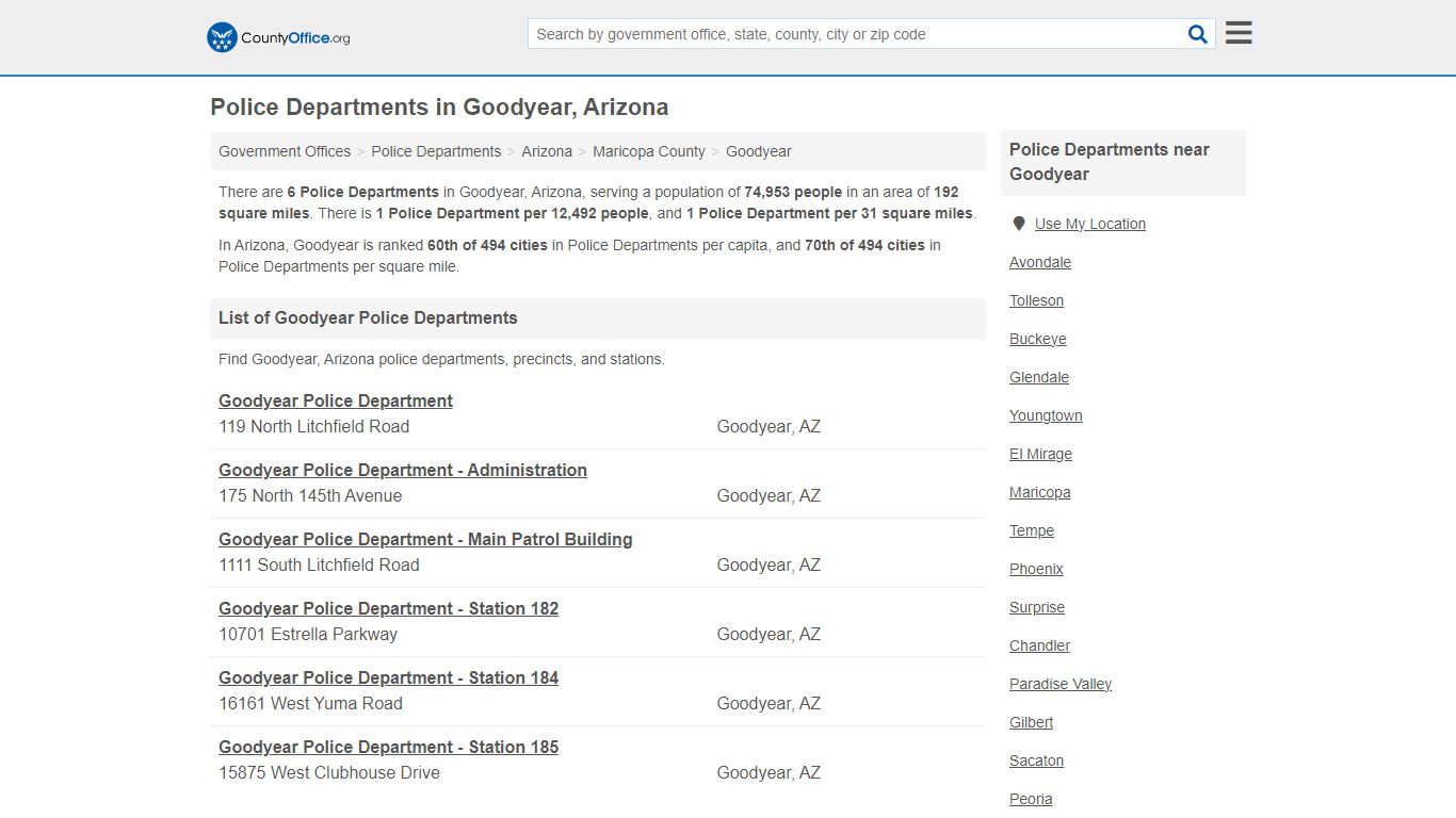 Police Departments - Goodyear, AZ (Arrest Records & Police Logs)