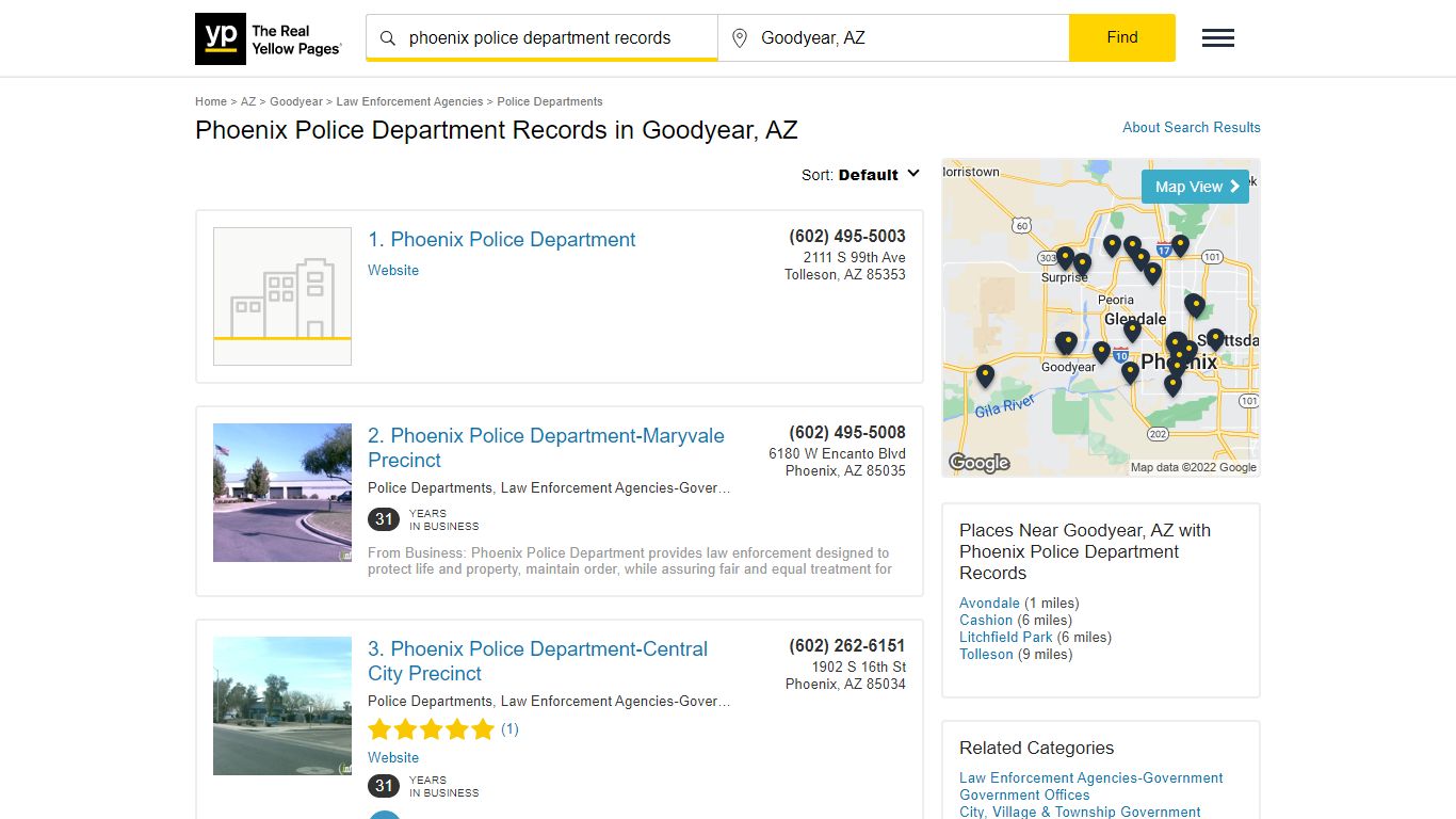 Phoenix Police Department Records in Goodyear, AZ